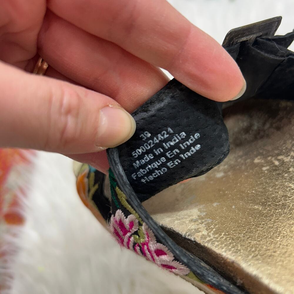 Free People Bali Footbed Sandal 39 / 9 Embroidered Boho Slide Slip On Colorful - Picture 7 of 7